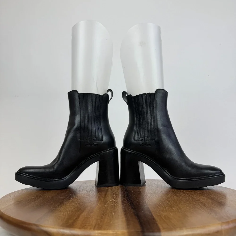 Womens Tory Burch T Chelsea Black Casual High Heeled Ankle Booties Size 6‎ M GUC